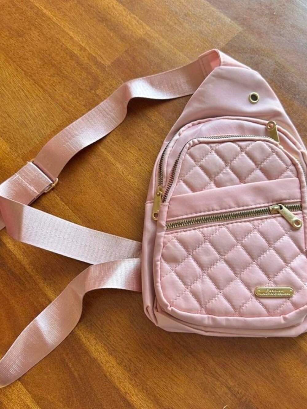 Blush Pink Quilted Sling Bag Adjustable Strap Casual Crossbody